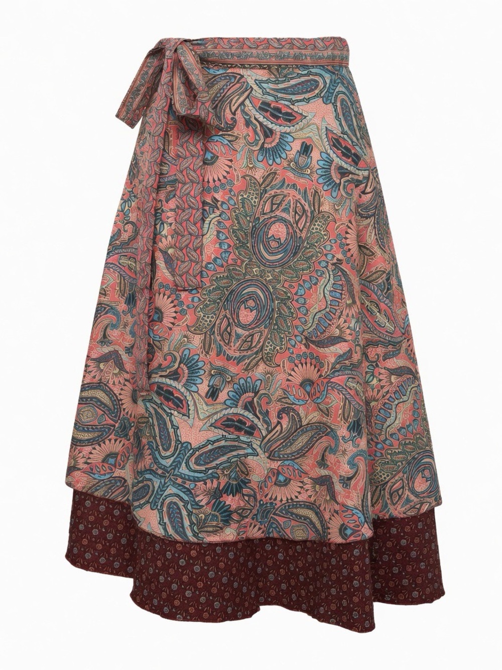 Blu Girl Layered Paisley Wrap Skirt OS Boho Print